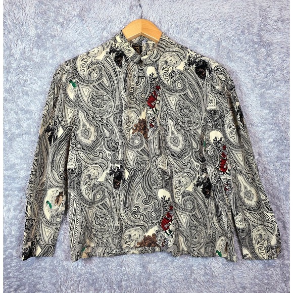 Pogia by d Polimeni Tops - Vtg 100% Silk‎ Top Pogia by d Polimeni Toile Hunting Field Fowl Dark Academia 4